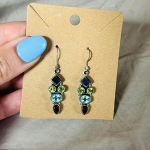 Multi-Stone Natural Gemstone 925 Sterling Dangle Earrings